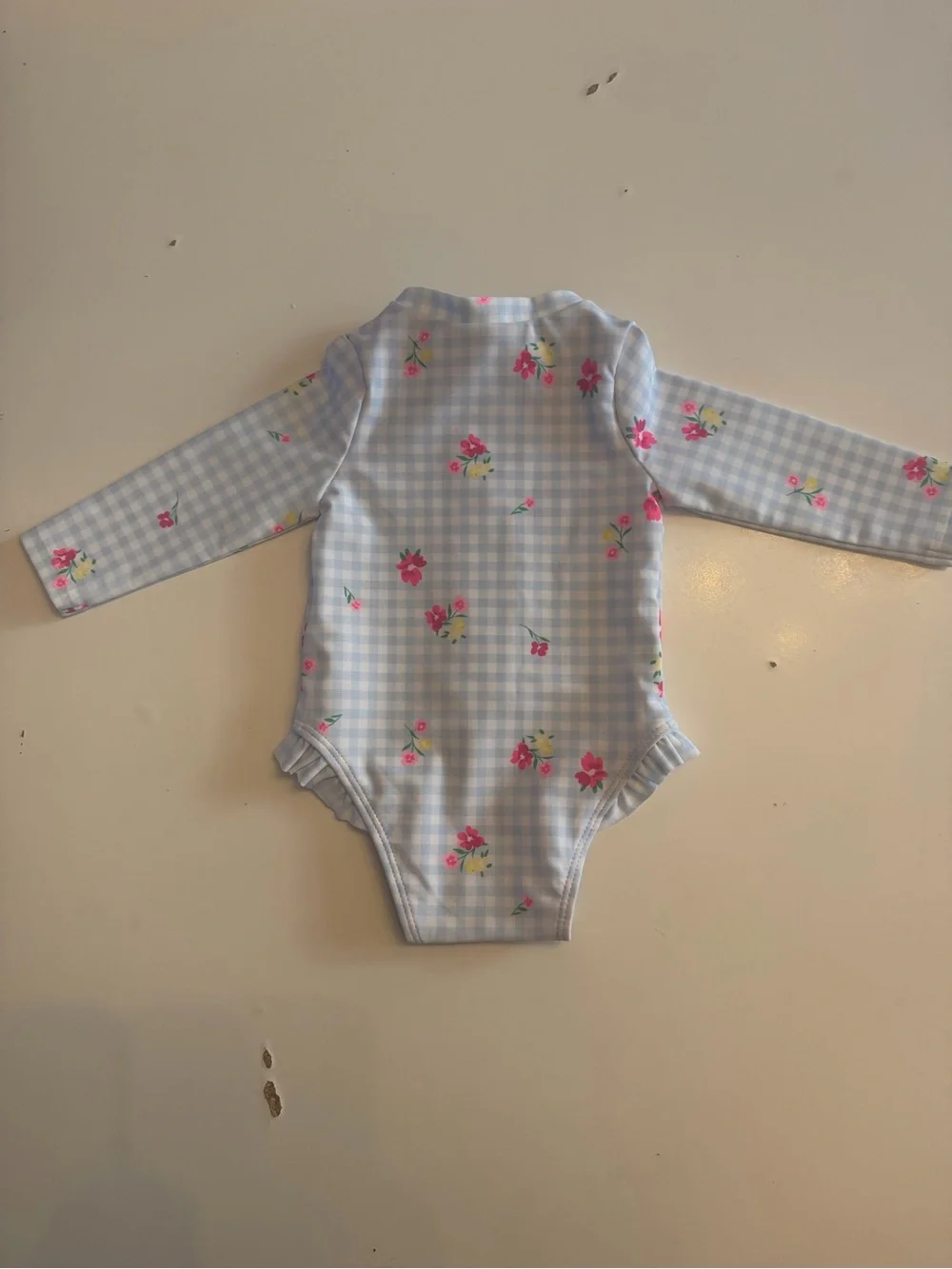 Old Navy Light Blue Gingham Floral One-Piece Swimsuit